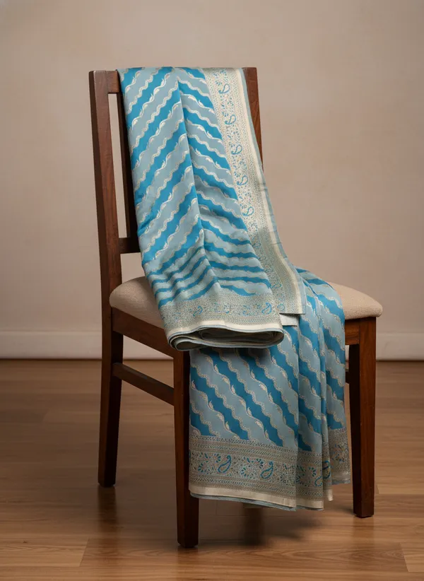 Azure_Blue_Mashru_Banarasi_Silk