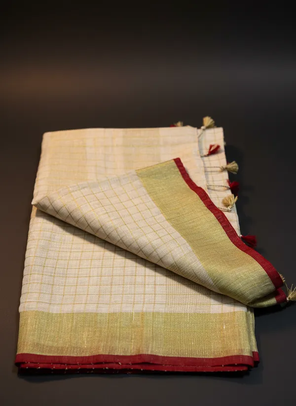 Linen_Silk_Ivory_With_Gold_Border_Premium_Saree