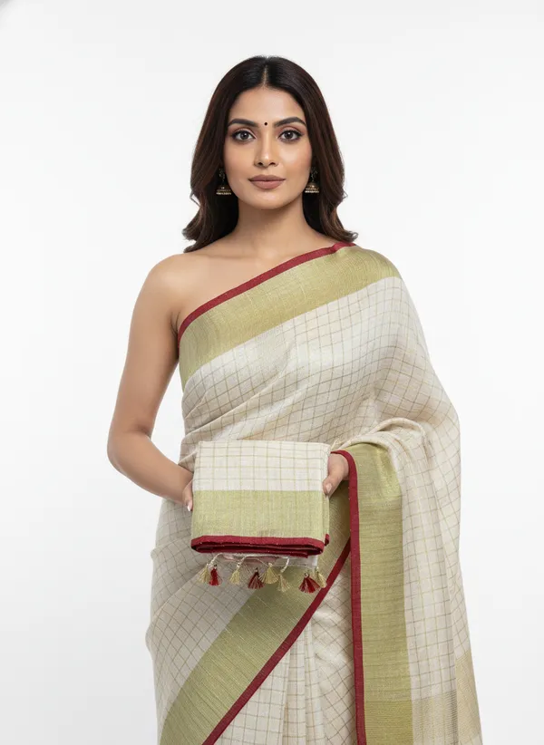 Linen_Silk_Ivory_With_Gold_Border_Premium_Saree