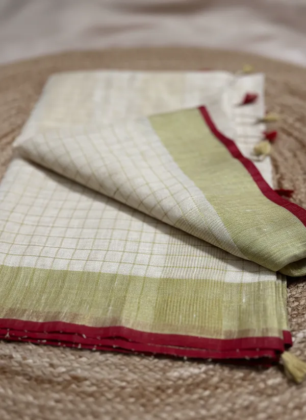 Linen_Silk_Ivory_With_Gold_Border_Premium_Saree