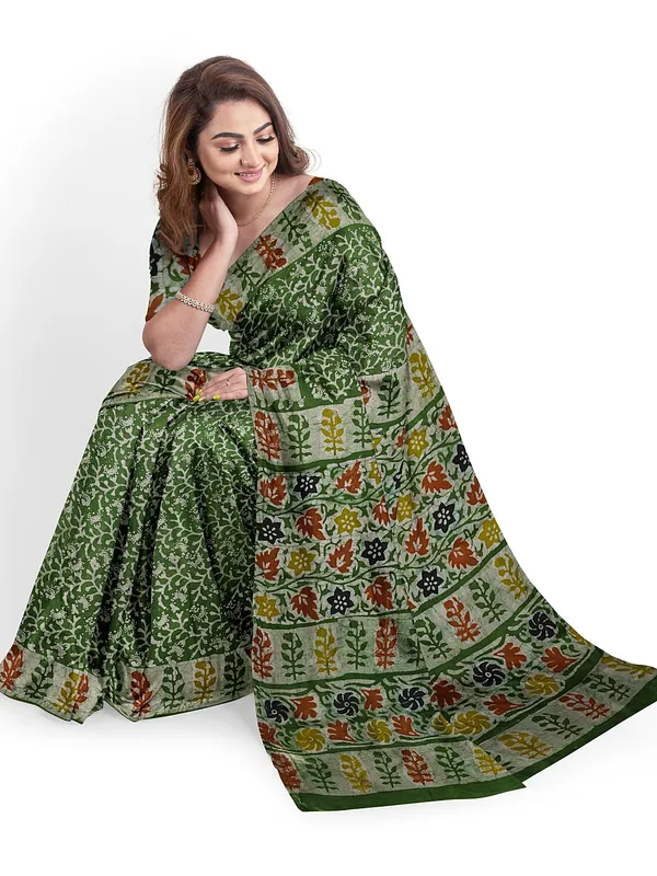 Lush_Green_Vrindavan_Charm_Batiq_Modal_Silk_Saree_For_Women