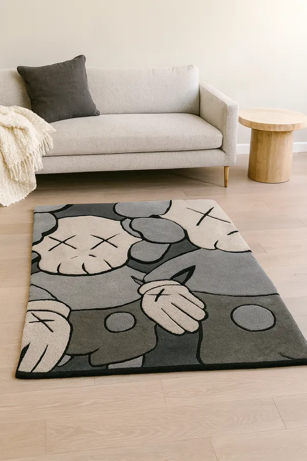Black_And_Grey_Premium_Old_Kaws_Design_Rug_For_Home_Decor