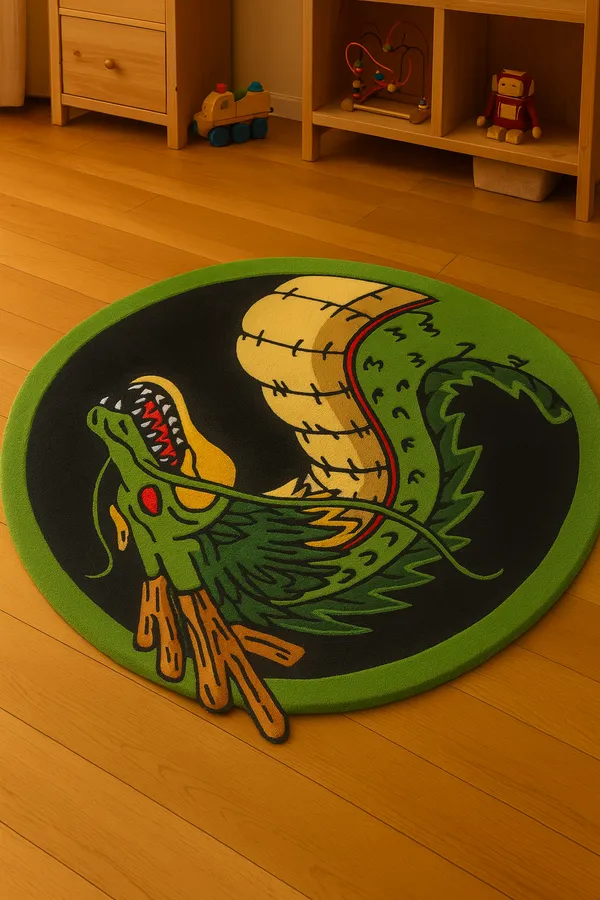 Red_Hand_Tufted_Dragon_Art_Round_Rug_For_Home_Decor