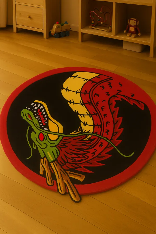 Red_Hand_Tufted_Dragon_Art_Round_Rug_For_Home_Decor