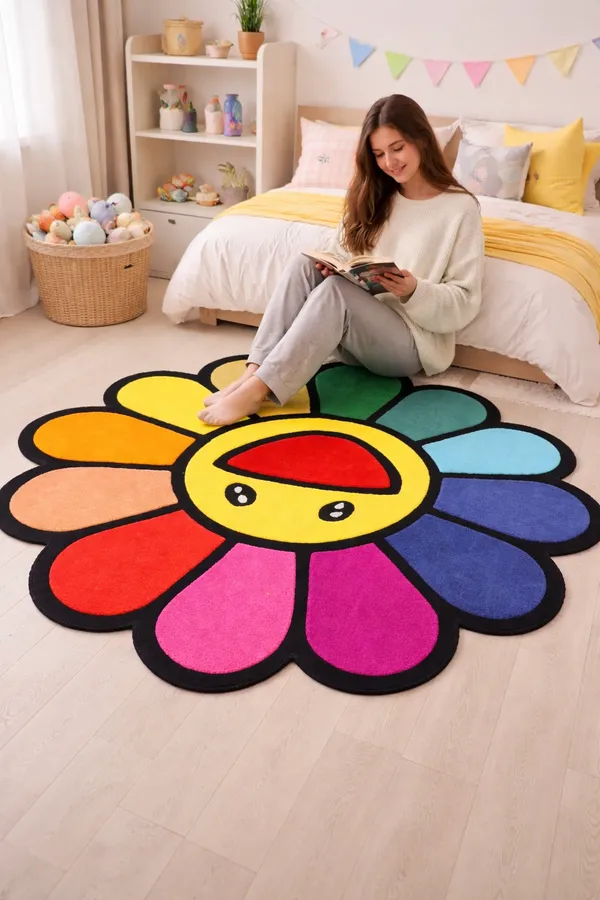 Multicolour_Premium_Textu_Mukarram_Flower_Design_Rug_For_Home_Decor