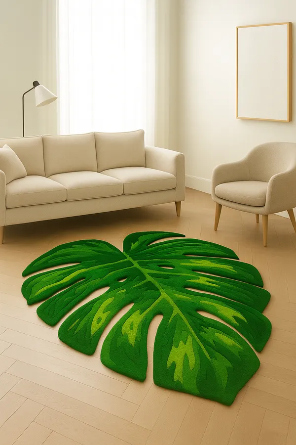 Grean_Monstera_Leaf_Hand_Tufted_Rug_For_Home_Decor