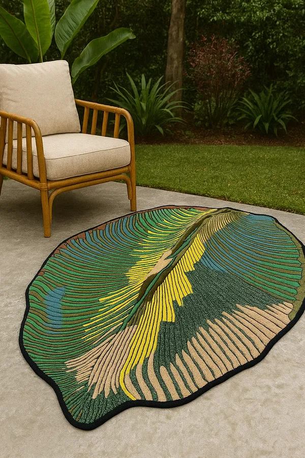Green_And_Black_Premium_Textu_Tropical_Leaf_Design_Handmade_Wool_Rug_For_Home_Decor