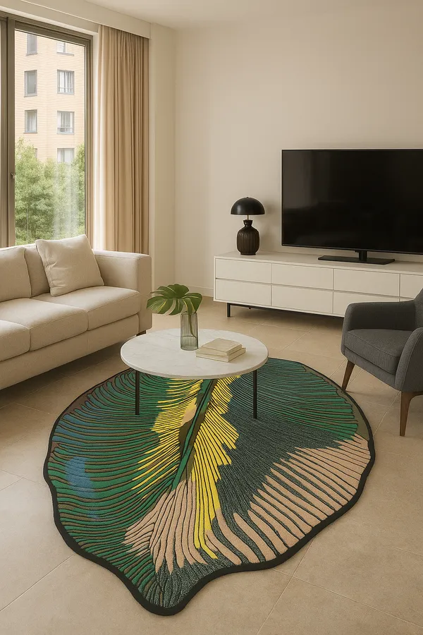 Green_And_Black_Premium_Textu_Tropical_Leaf_Design_Handmade_Wool_Rug_For_Home_Decor