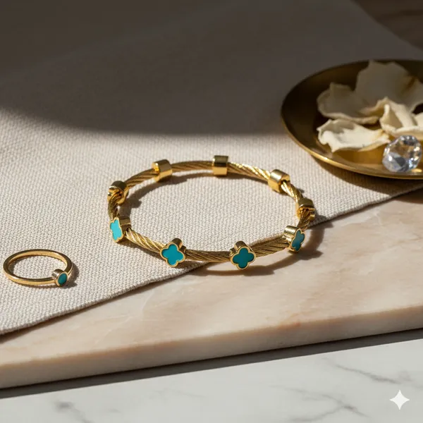 Gold_Premium__Plated_Turquoise_Clover_Bracelet_For_Women