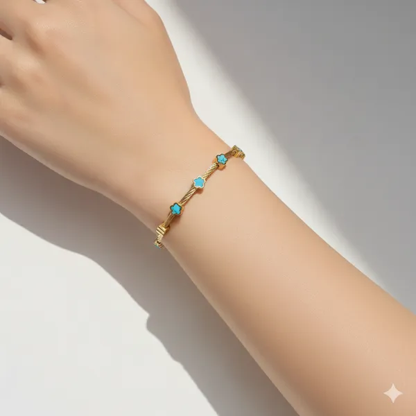 Gold_Premium__Plated_Turquoise_Clover_Bracelet_For_Women