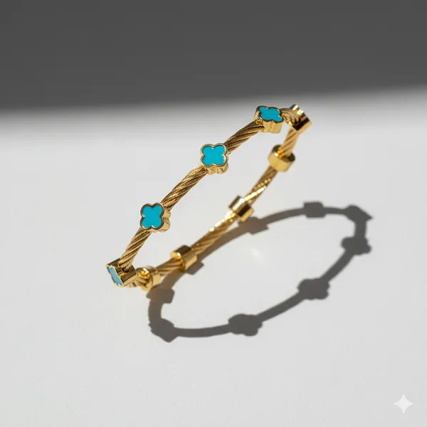 Gold_Premium__Plated_Turquoise_Clover_Bracelet_For_Women