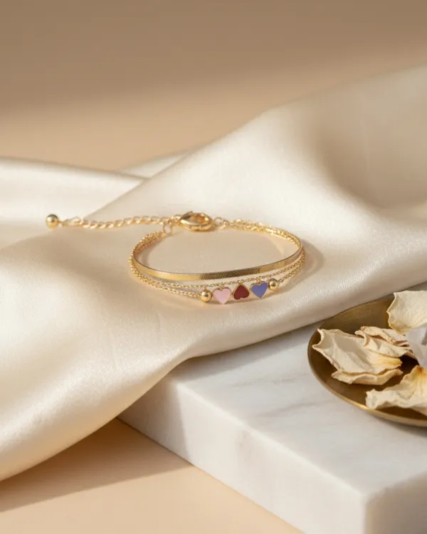Gold_Premium__Plated_Triple_Heart_Enamel_Layered_Bracelet_For_Women