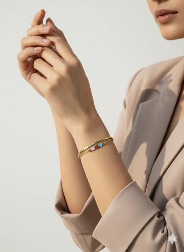Gold_Premium__Plated_Triple_Heart_Enamel_Layered_Bracelet_For_Women