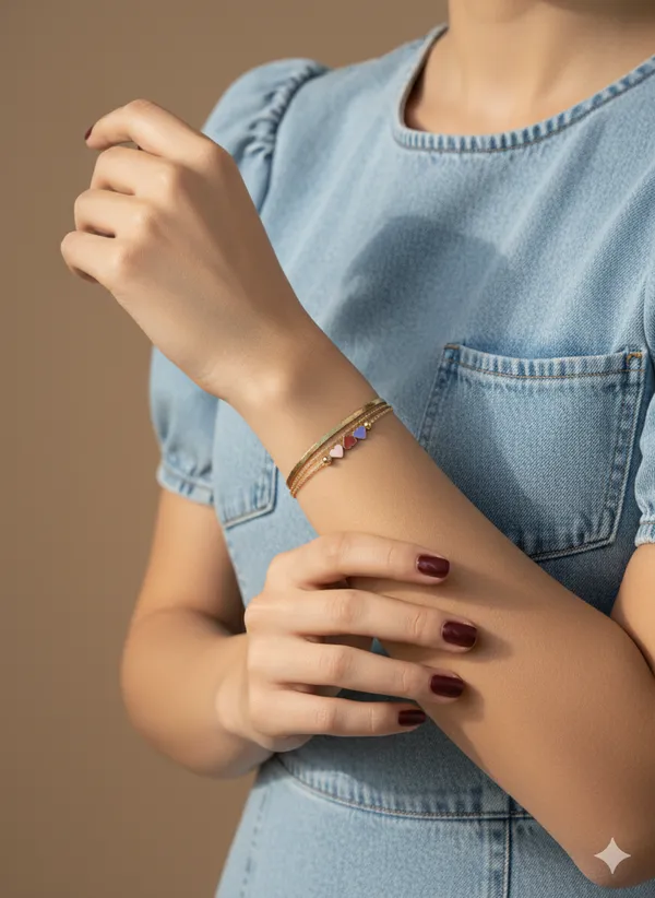 Gold_Premium__Plated_Triple_Heart_Enamel_Layered_Bracelet_For_Women