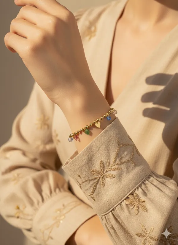 Gold_Premium__Plated_Beaded_Rainbow_Charm_Bracelet_For_Women