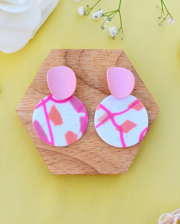 Pink_Premium_Abstract_Polymer_Clay_Earrings_For_Women