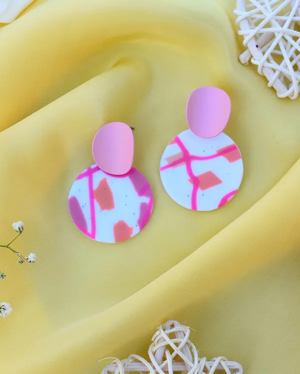 Pink_Premium_Abstract_Polymer_Clay_Earrings_For_Women