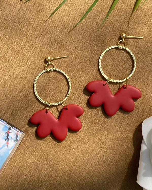 Red_Premium_Flower_Dangle_Clay_Earring_For_Women