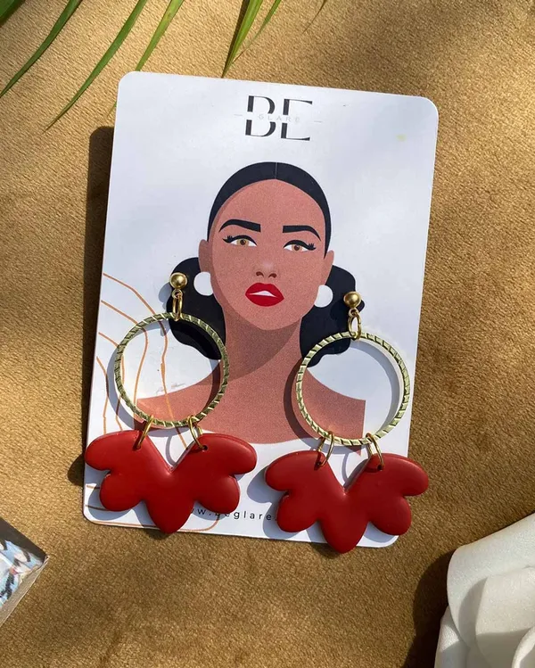 Red_Premium_Flower_Dangle_Clay_Earring_For_Women