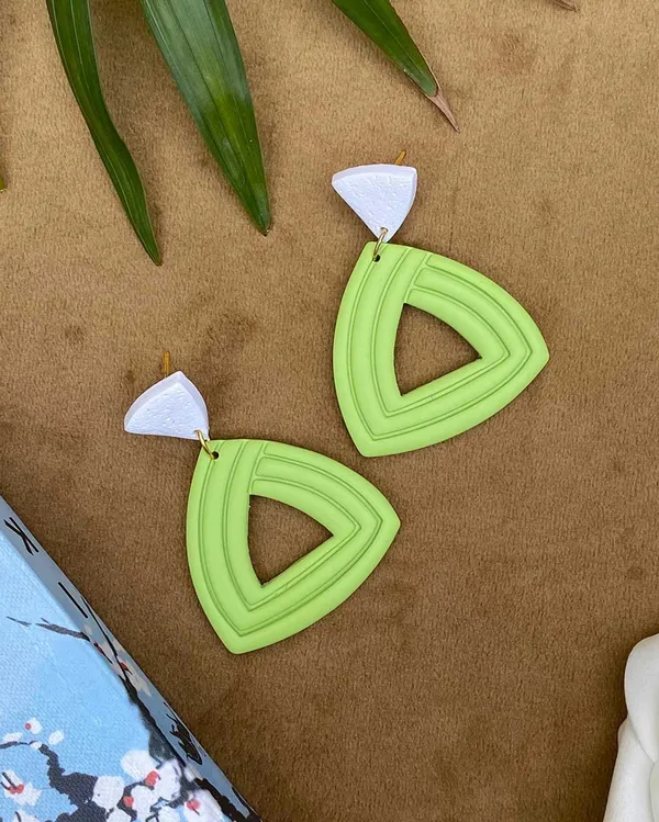 Green_Premium_Triangle_Clay_Earring_For_Women