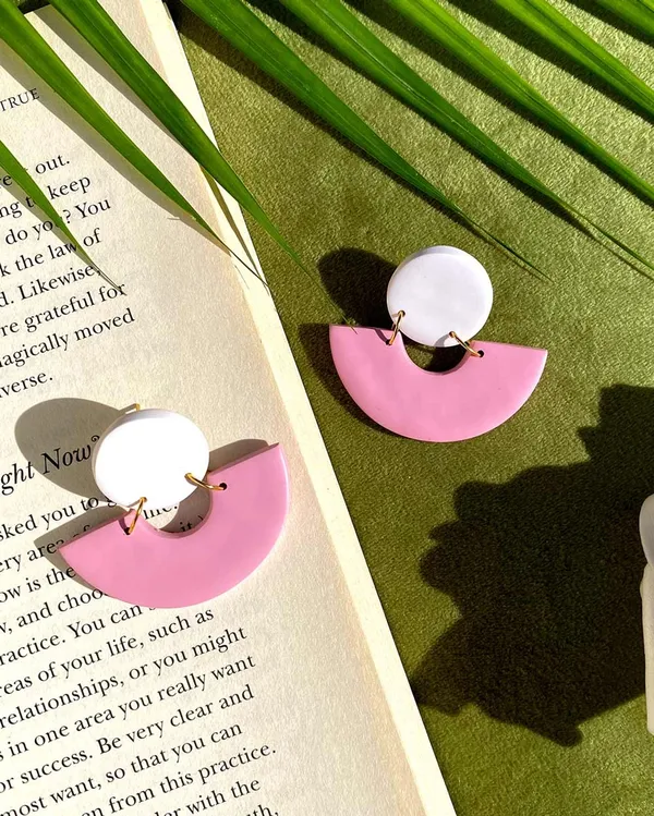Pink_Premium_Semi_Circle_Clay_Earring_For_Women