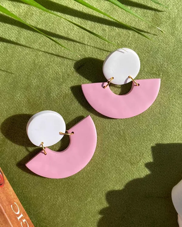 Pink_Premium_Semi_Circle_Clay_Earring_For_Women
