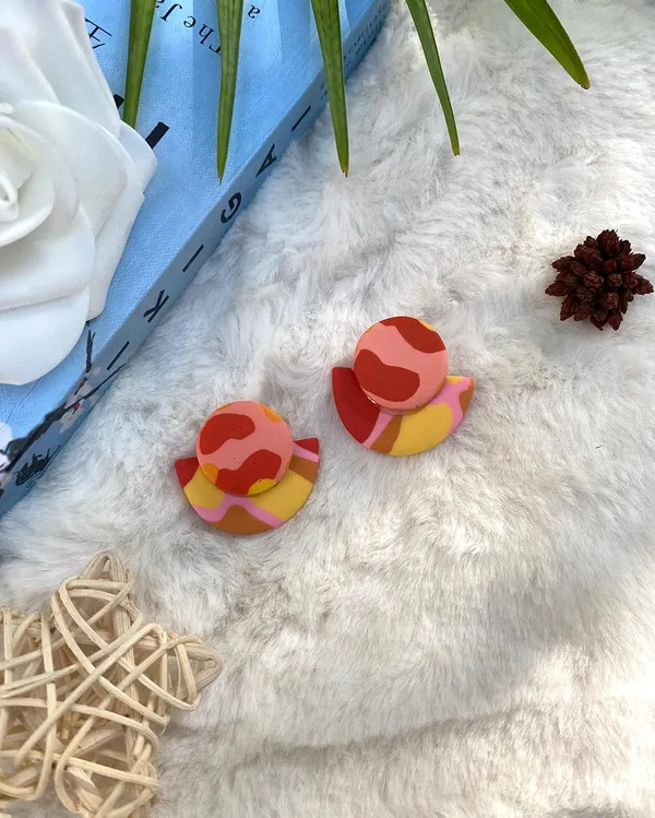 Multicolor_Premium_Polymer_Clay_Half_Coaster_Earring_For_Women