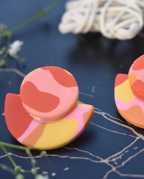 Multicolor_Premium_Polymer_Clay_Half_Coaster_Earring_For_Women