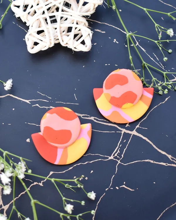 Multicolor_Premium_Polymer_Clay_Half_Coaster_Earring_For_Women