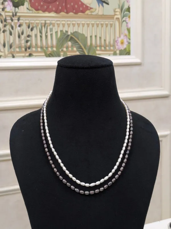 Grey_&_White__2Layer_Rice_Pearl_Necklace_For_Women