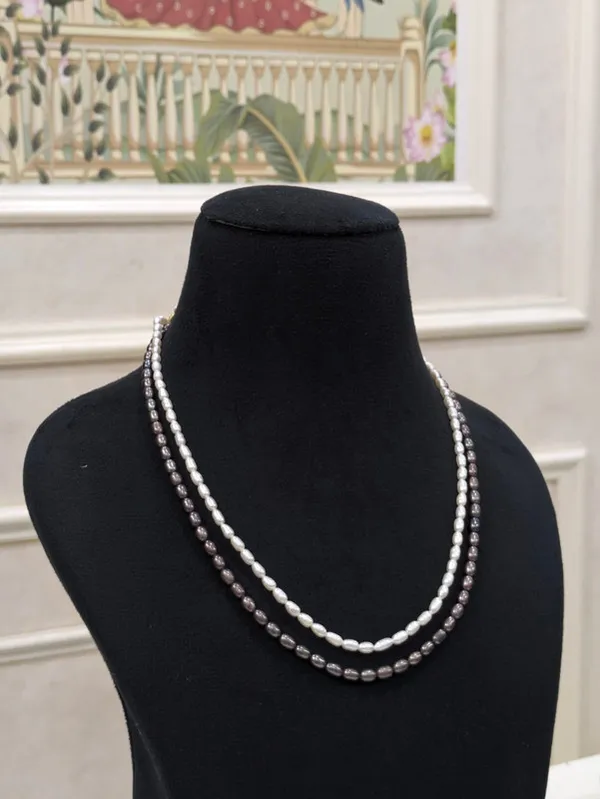Grey_&_White__2Layer_Rice_Pearl_Necklace_For_Women