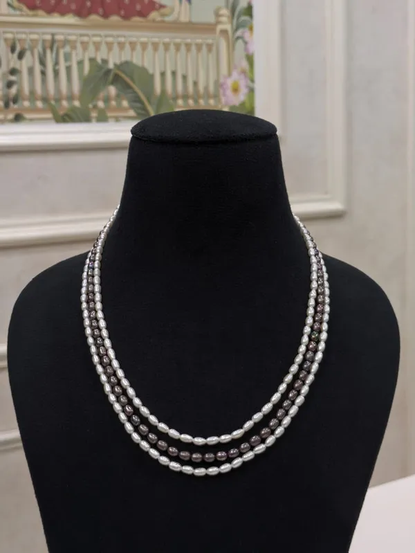 Grey_&_White__3Layer_Rice_Pearl_Necklace_For_Women