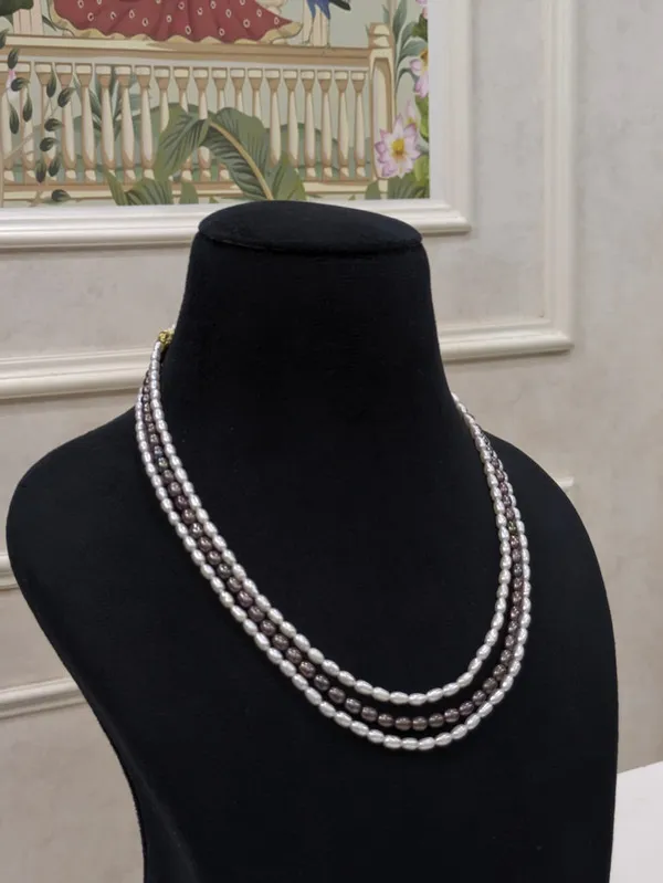 Grey_&_White__3Layer_Rice_Pearl_Necklace_For_Women