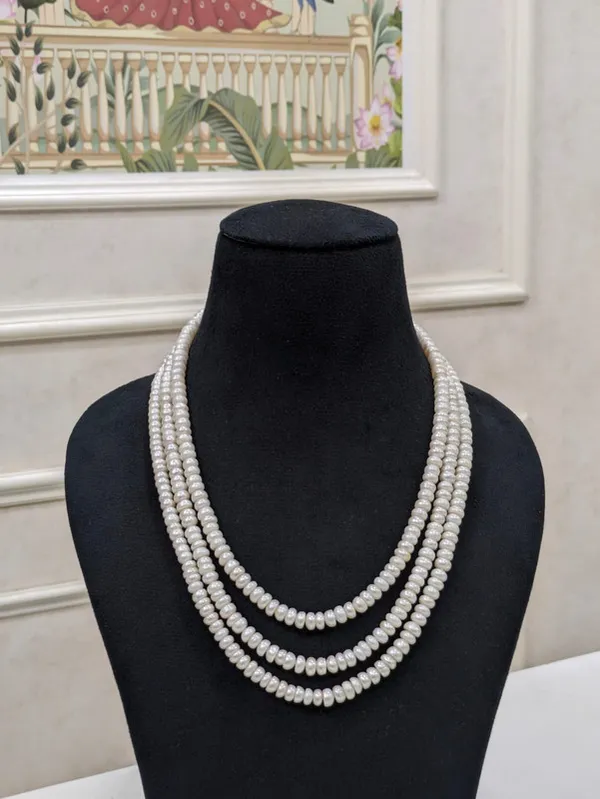 White__3Layer_Half_Round_Pearl_Necklace_For_Women