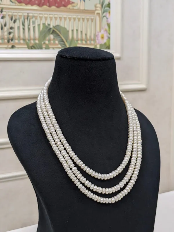White__3Layer_Half_Round_Pearl_Necklace_For_Women