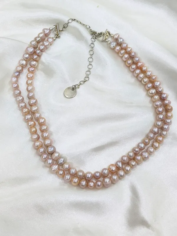 Pink__2_Layer_Round_Pearl_Necklace_For_Women