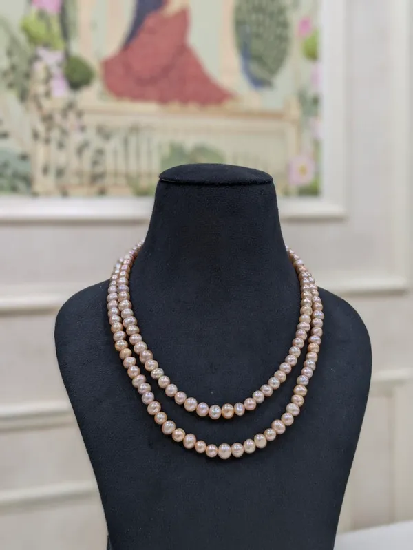 Pink__2_Layer_Round_Pearl_Necklace_For_Women