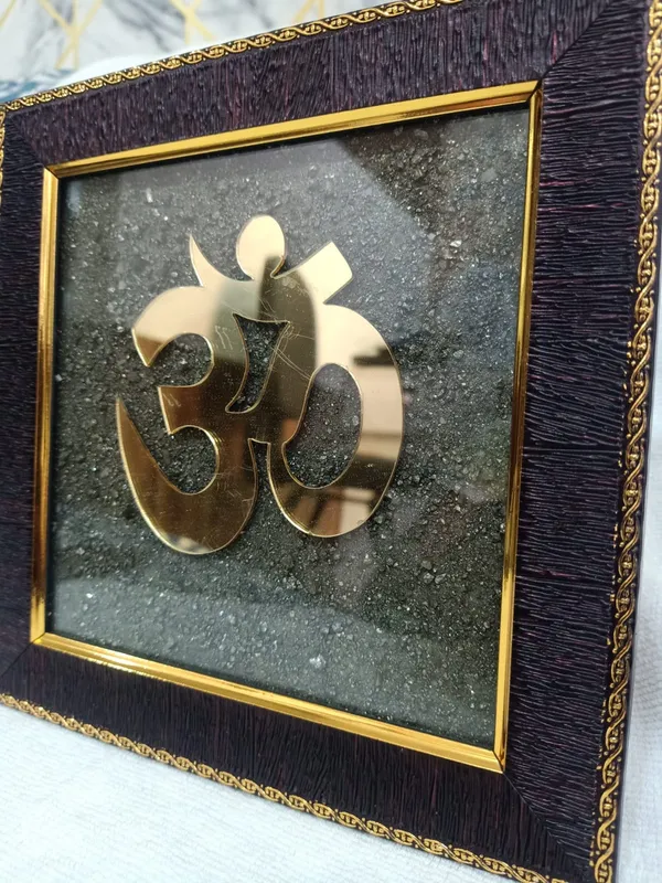 Om_Symbol_Wooden_Frame_With_Dust_Pyrite_|_Spritual_Growth_|_Astrological_Made