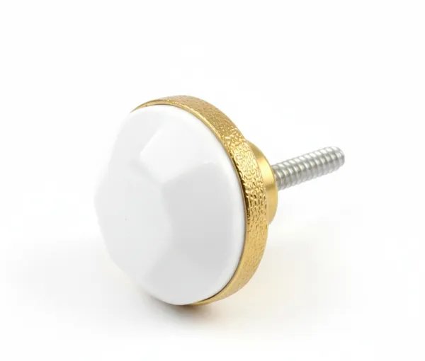 White_Hexagomal_Marble_And_Brass_Metal_Knob_(Pack_Of_6)_(3.75L_X_3.75B_X_7H_Cm)