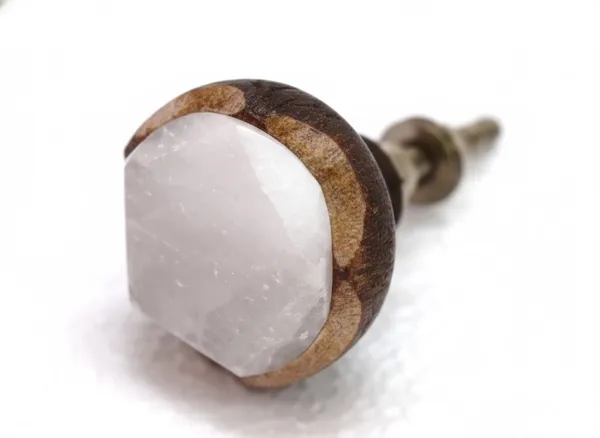 White_Stone_And_Wood_Designer_Knob_(Pack_Of_6)_(3.5L_X_3.5B_X_7H_Cm)