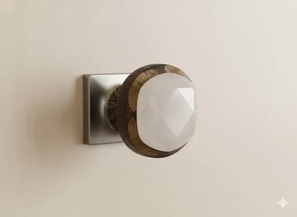 White_Stone_And_Wood_Designer_Knob_(Pack_Of_6)_(3.5L_X_3.5B_X_7H_Cm)