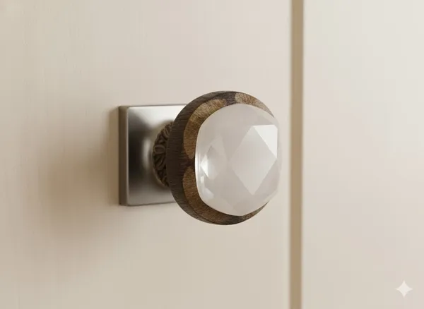 White_Stone_And_Wood_Designer_Knob_(Pack_Of_6)_(3.5L_X_3.5B_X_7H_Cm)