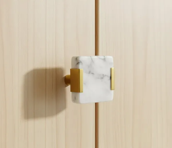 White_Square_Marble_And_Brass_Knob_(Pack_Of_6)_(4.5L_X_4.5B_X_6.25H_Cm)