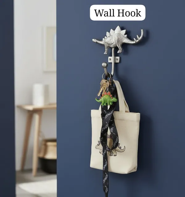 Silver_Dinosaur_Shaped_Nickel_Hook_(15L_X_15B_X_6H_Cm)