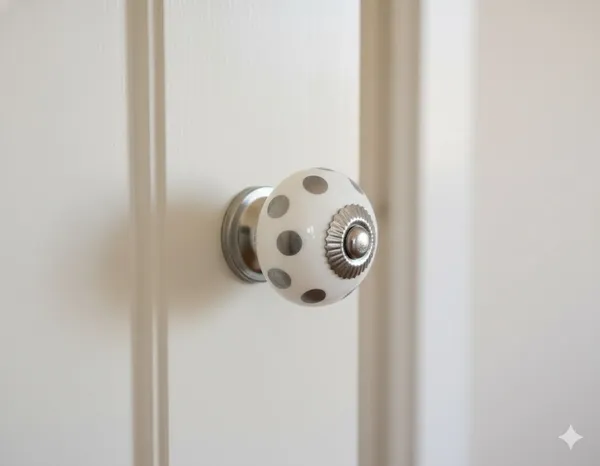 White_Silver_Polka_Dot_Ceramic_Knob_(Pack_Of_6)_(4.5L_X_4.5B_X_7H_Cm)
