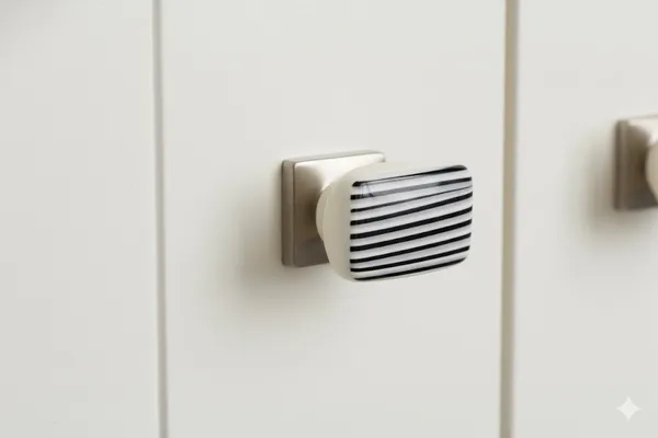 White_&_Black_Resin_Striped_Knob_(Pack_Of_6)_(3.5L_X_2.5B_X_7.5H_Cm)
