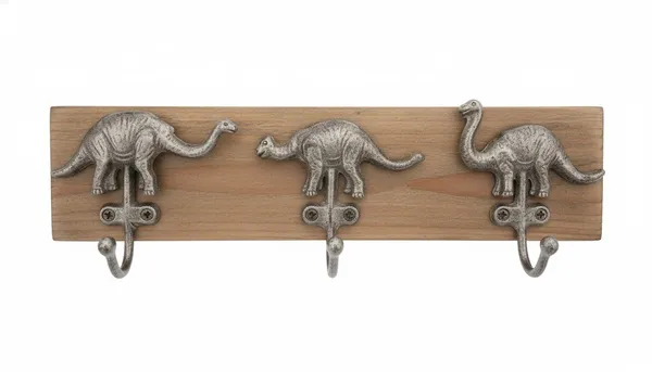 Silver_Dino_Shaped_Wood_&_Aluminium_Hook_On_Board_(Pack_Of_6)_(38L_X_12B_X_8H_Cm)