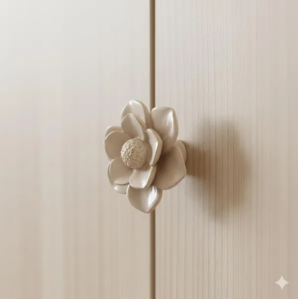 Ivory_Flower_With_Gold_Ceramic_Knob_(Pack_Of_6)_(8L_X_8B_X_9H_Cm)