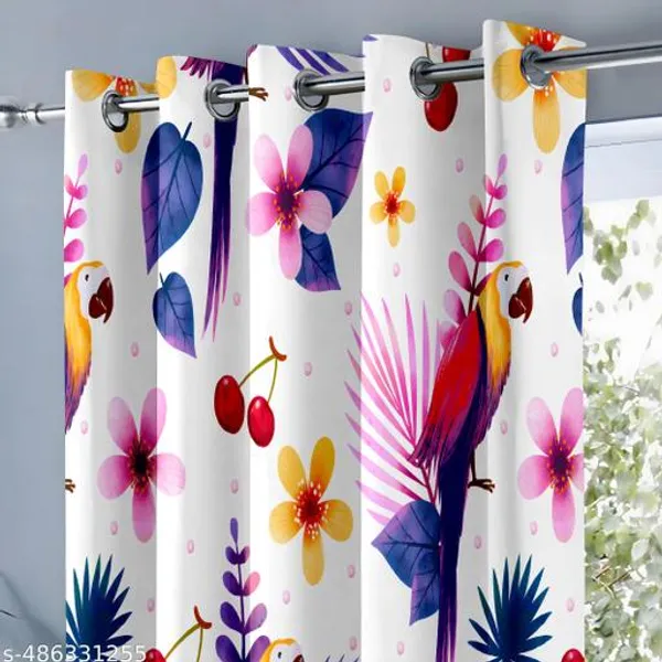 Pack_of_2_Pack_of_2__Multicolor_Polycotton_Tropical_Floral_Aviary_Parrots_Digital_Print_Door_Curtain