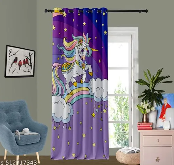 Pack_of_2_Pack_of_2__Multicolor_Polycotton_Kids_3D_Unicorn_Rainbow_Print_Door_Curtain